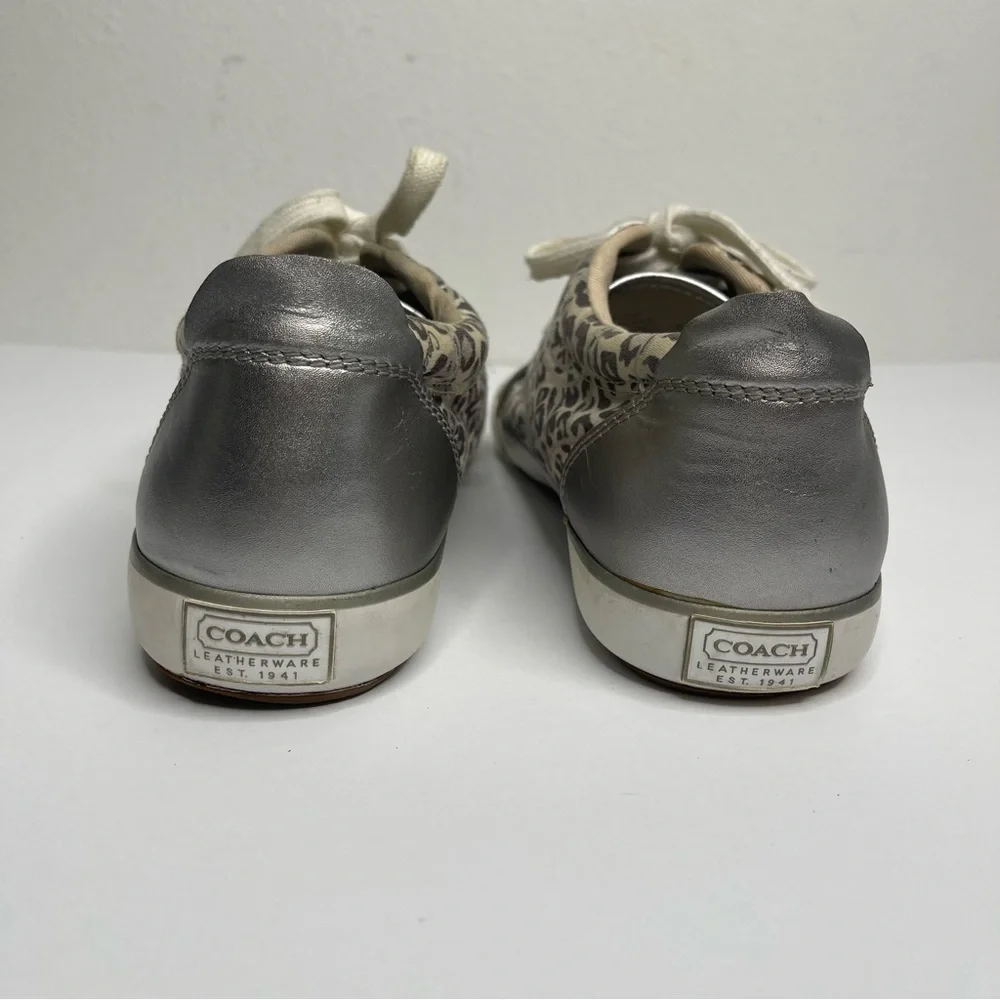 COACH Barrett Signature Silver Leopard Ocelot Animal Print Sneaker Sz 7